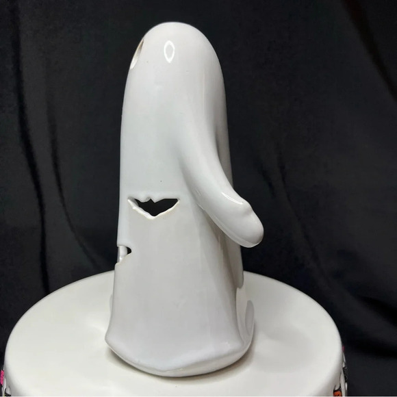 Ceramic Halloween Spooky Season Light Up White Ghosts W/ Bat Cutouts x2 - Picture 5 of 12